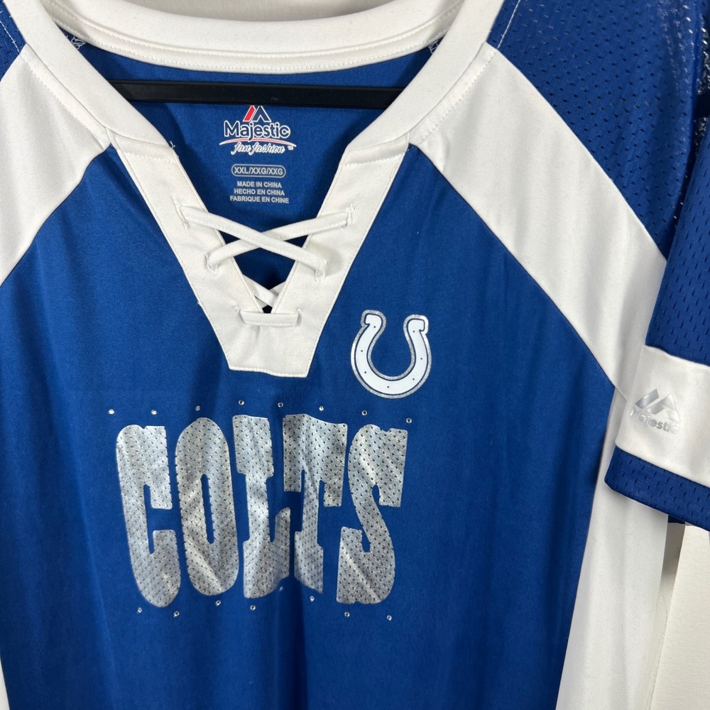 Majestic Fan Fashion Indianapolis Colts Jersey Lace Up Blue White XXL KFME - Picture 2 of 11